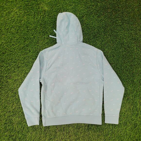 NIKE Swoosh All-Over-Print Hoodie Small 21x24 Blue Baggy Crop - Picture 2 of 15
